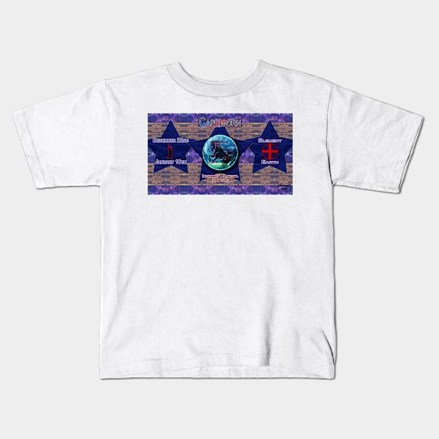 Zo-Disc Capricorn with background v1 Kids T-Shirt by ajbruner77